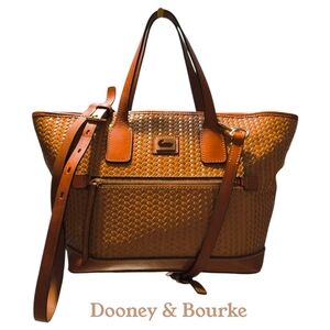 Dooney & Bourke Camden Woven Leather Tote Bag in Cognac Brown